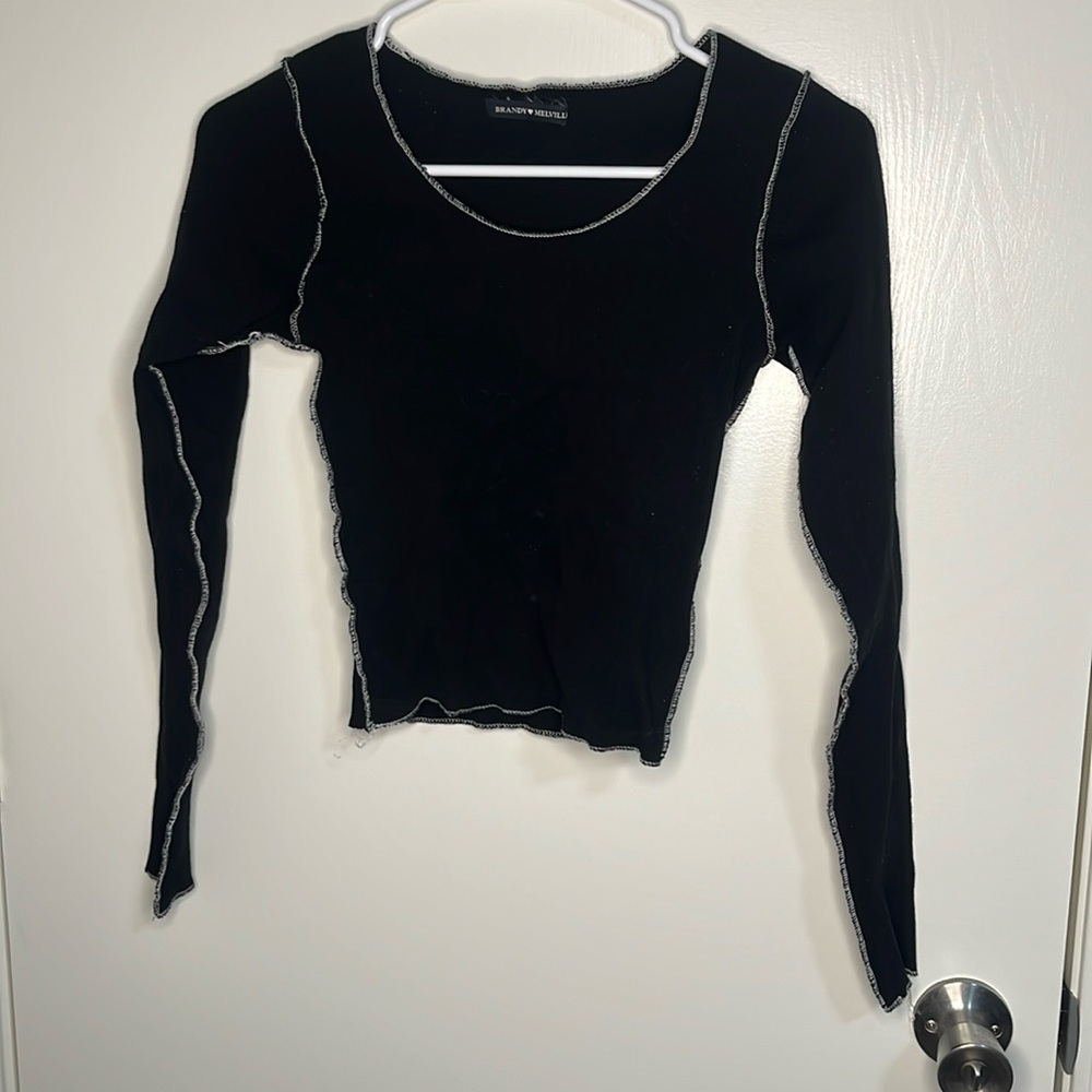 Brandy Melville raw hem long sleeve crop top